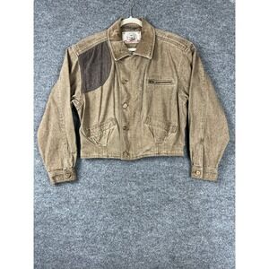 Lizwear Country Womens Vintage Denim Jacket 14 Brown Tan Mixed Media Western NWT